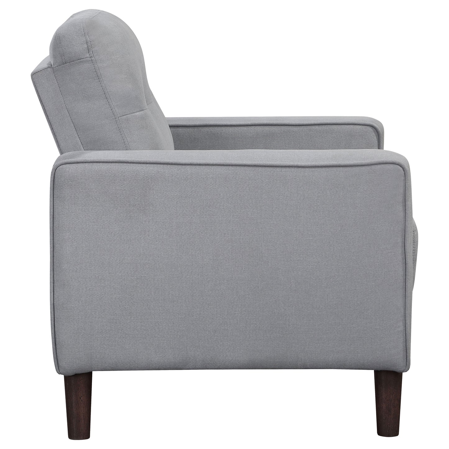 Sillón tapizado Bowen con brazos de riel y capitoné, color gris