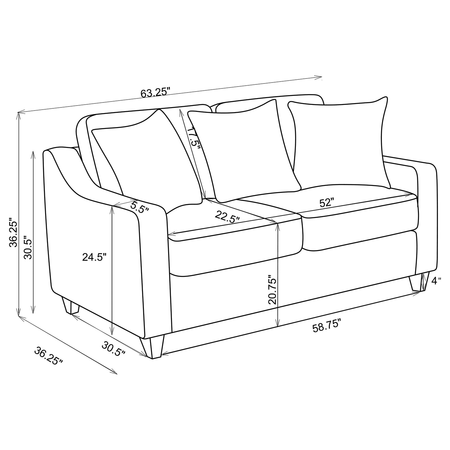 Loveseat tapizado con brazos inclinados Christine en beige