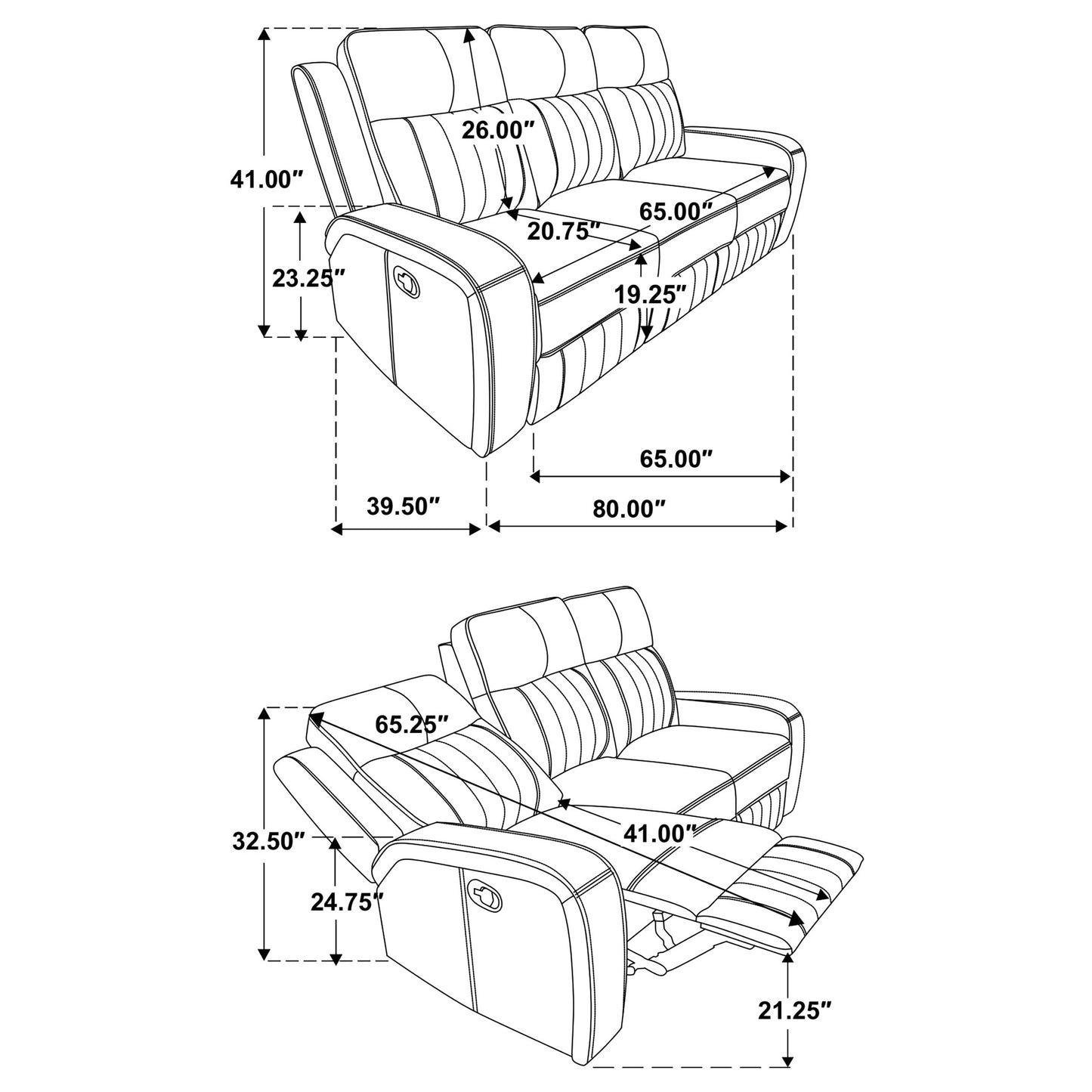 Conjunto de sofá reclinable tapizado de 2 piezas Raelynn gris