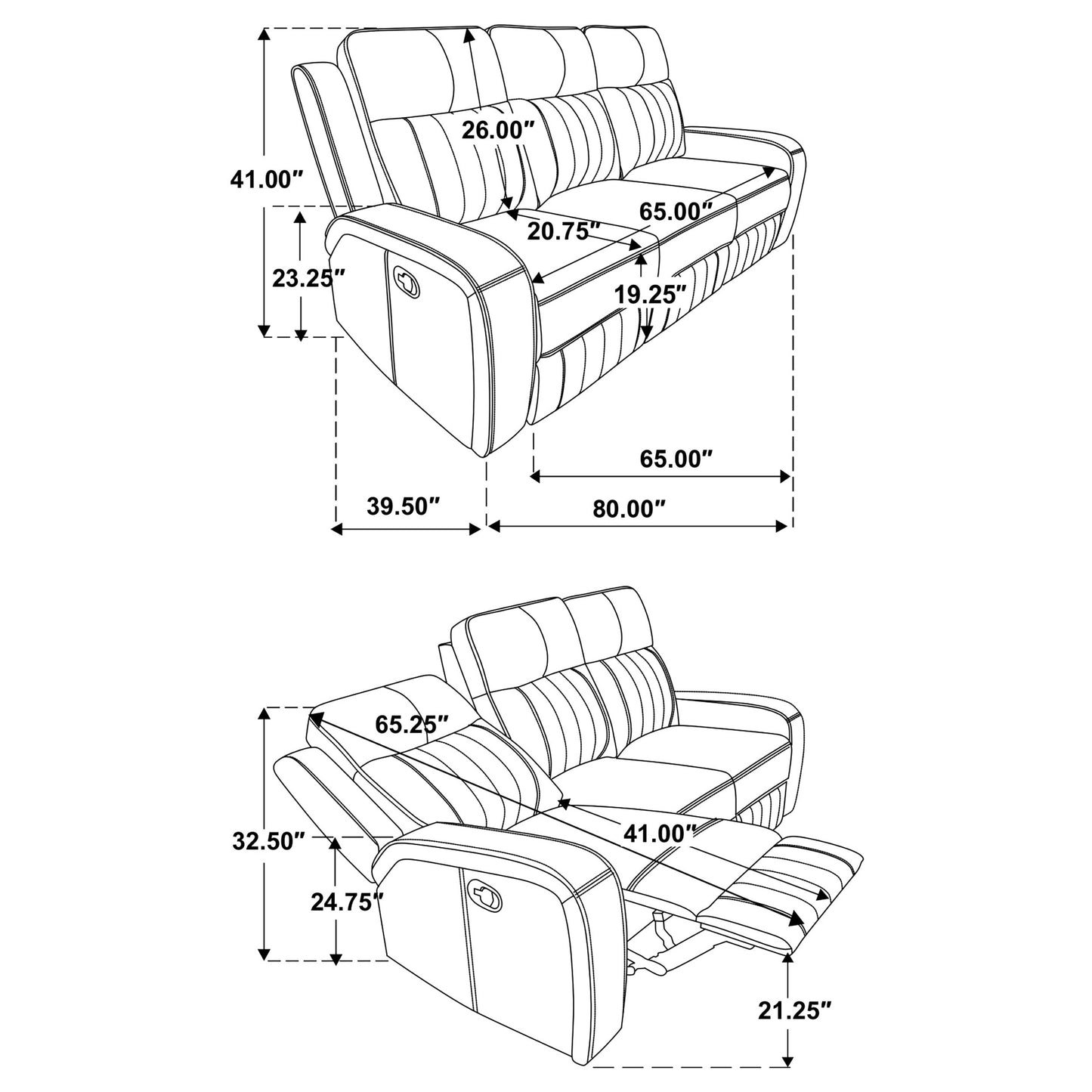 Conjunto de sofá reclinable tapizado de 3 piezas Raelynn gris