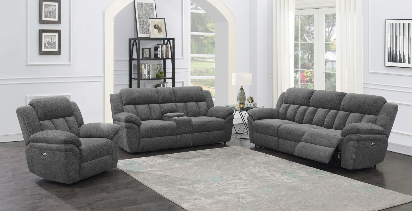 Bahrain Upholstered Power Loveseat with Console Charcoal