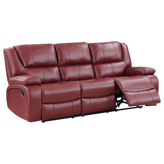 Camila Upholstered Motion Reclining Sofa Red Faux Leather