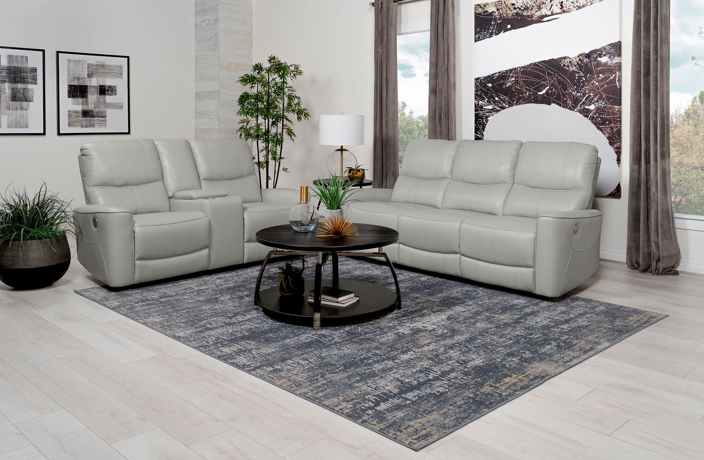 Conjunto de sofá reclinable eléctrico de 2 piezas Greenfield gris paloma