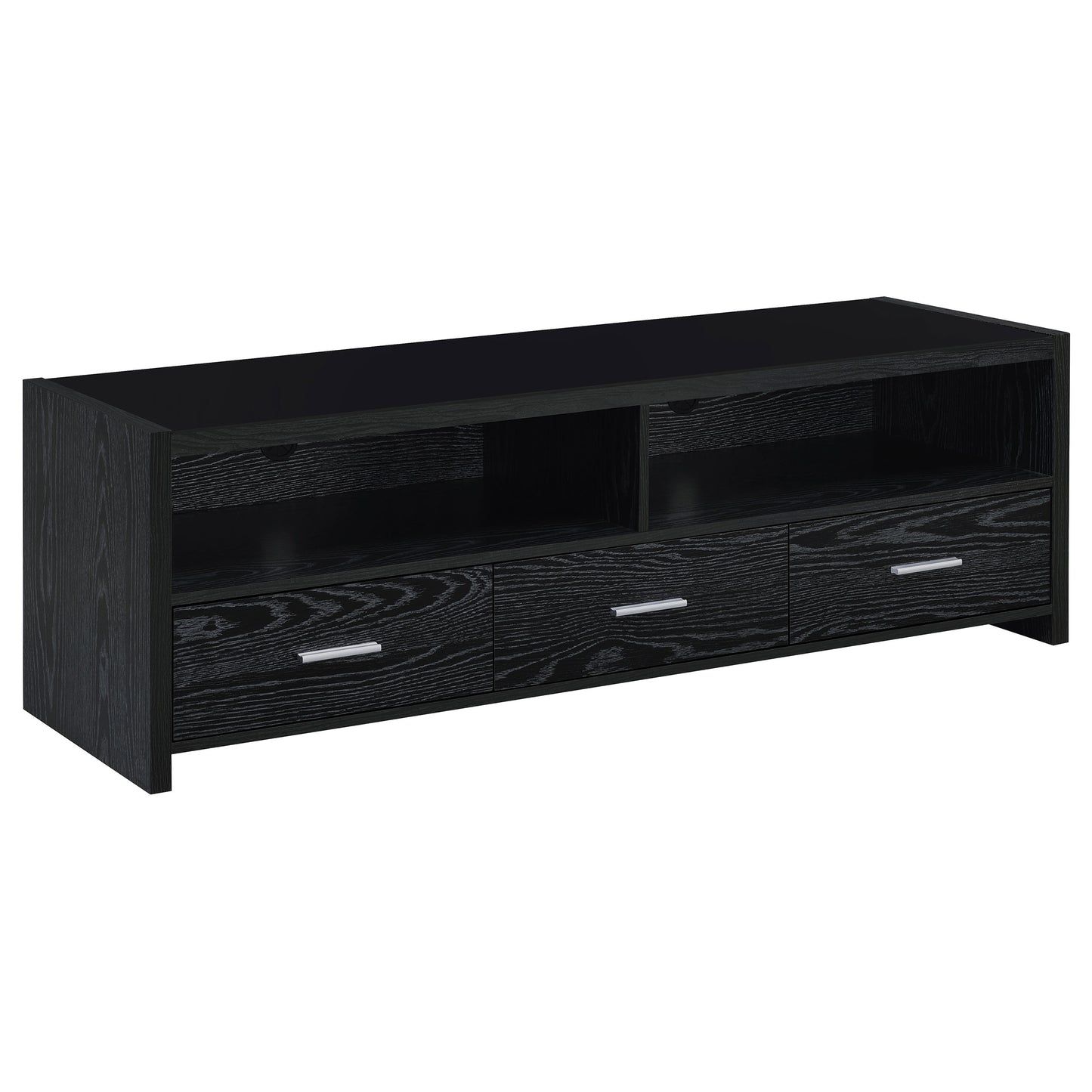 Mueble para TV Alton de 62 pulgadas, madera de ingeniería, con 3 cajones, roble negro