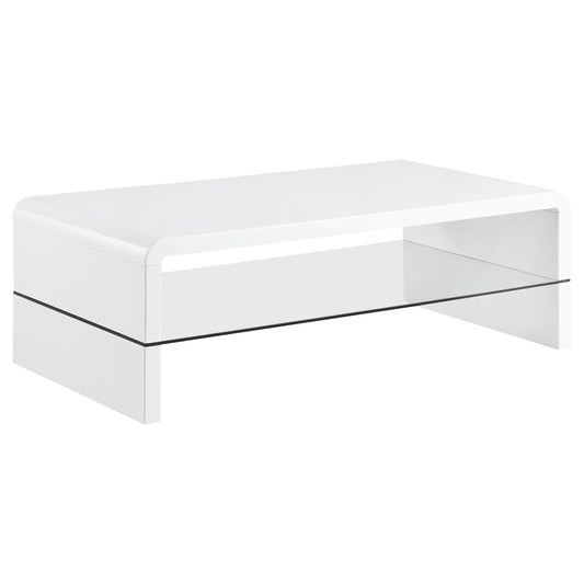 Mesa de centro rectangular Airell con estante blanco de alto brillo