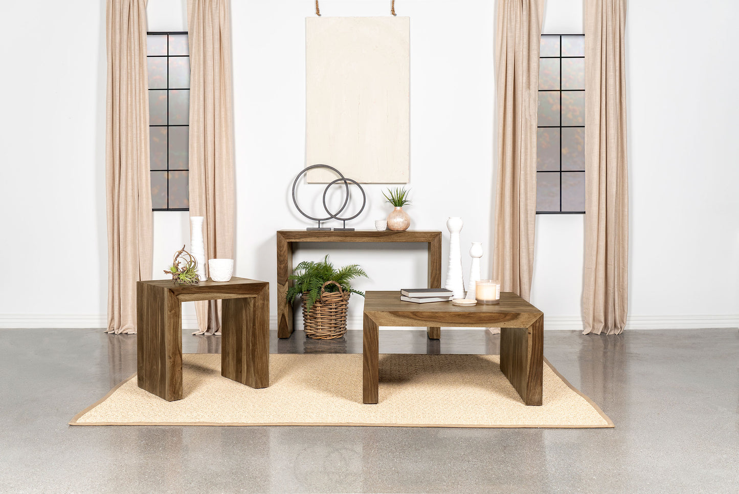 Mesa de centro cuadrada de madera maciza Odilia color castaño rojizo