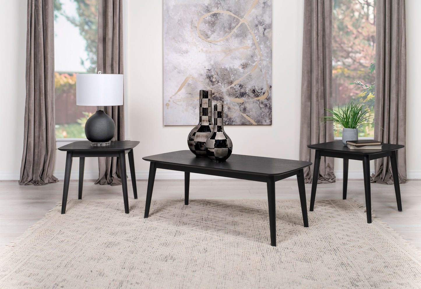 Juego de mesa de centro rectangular Radley de 3 piezas, color negro