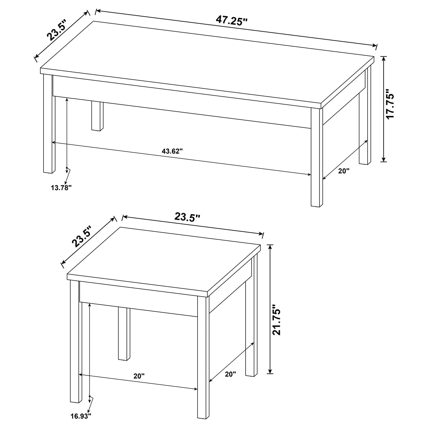 Juego de mesa de centro Stacie de 3 piezas en pino envejecido y blanco
