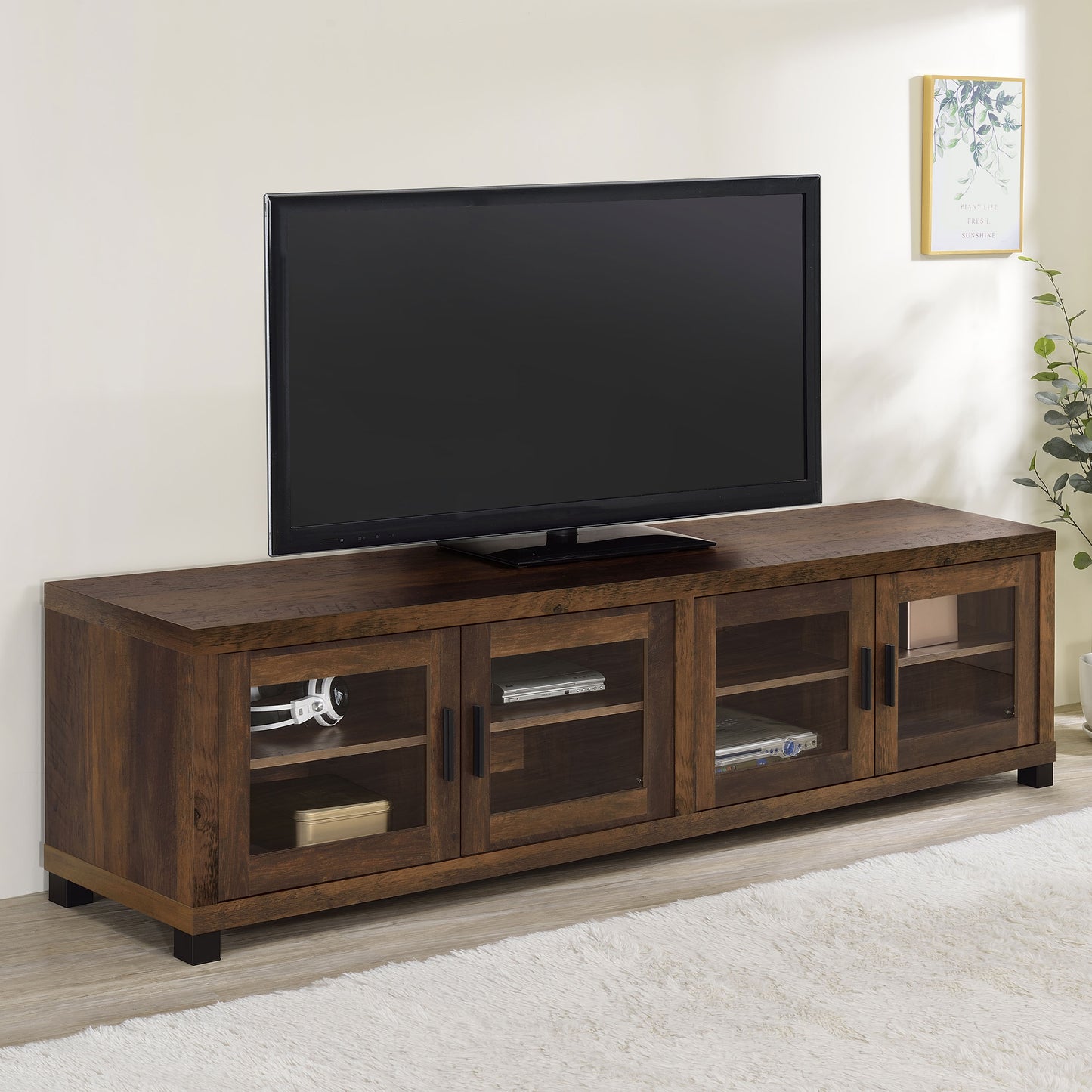 Mueble para TV Sachin de 4 puertas de madera de ingeniería de 79 pulgadas en pino oscuro
