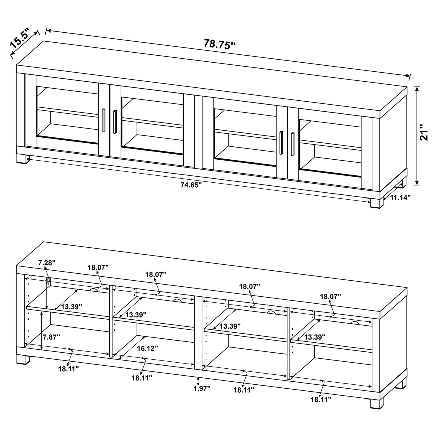 Mueble para TV Sachin de 4 puertas de madera de ingeniería de 79 pulgadas en pino oscuro