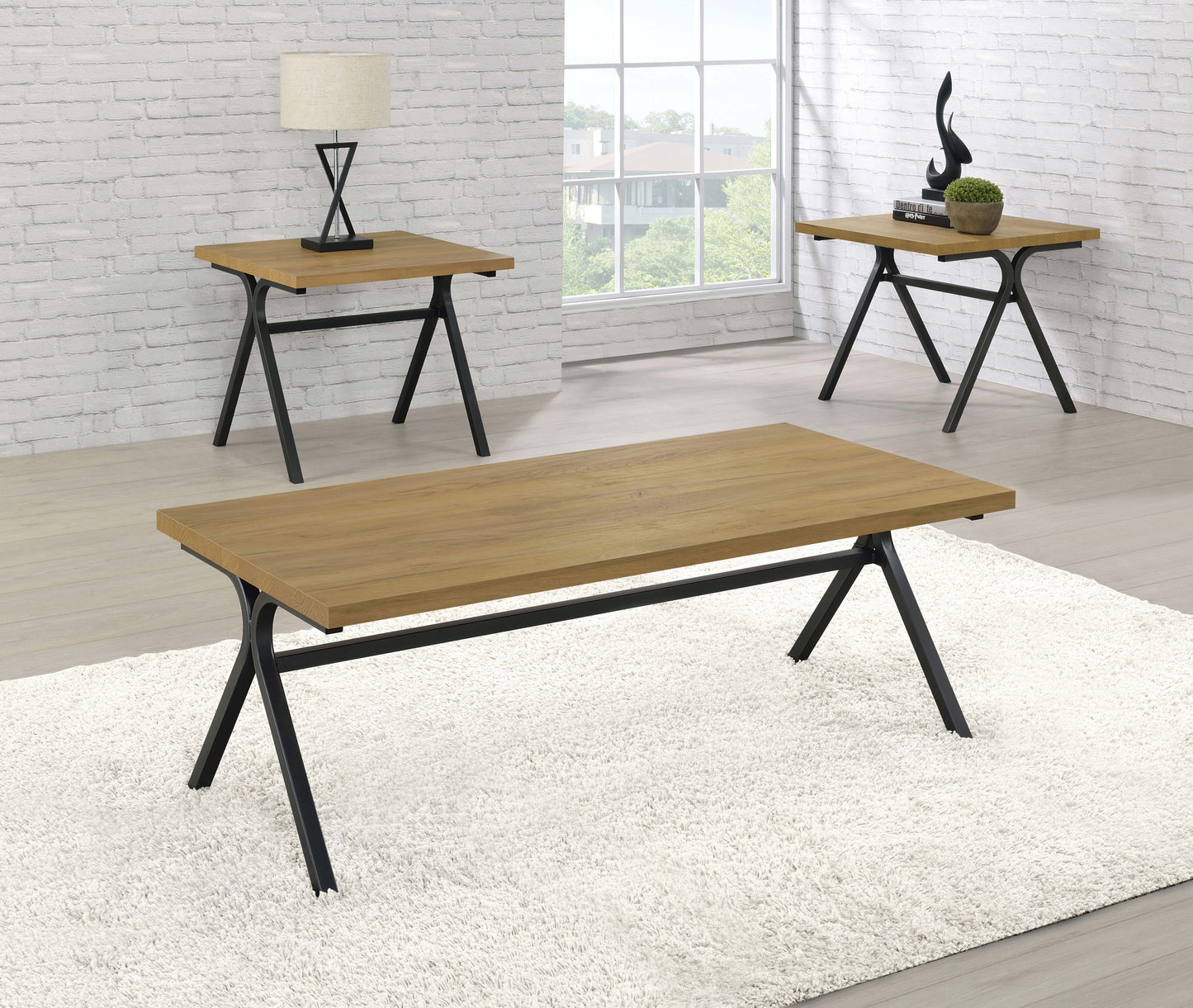 Juego de mesa de centro Colmar de 3 piezas de madera de ingeniería en roble dorado