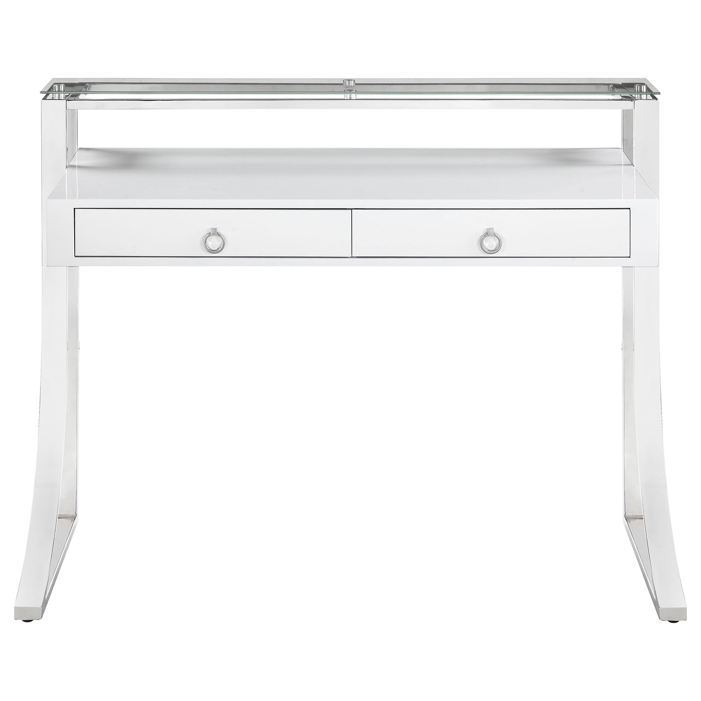 Gemma 2-drawer Writing Desk Glossy White and Chrome
