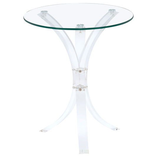 Mesa auxiliar redonda de acrílico con tapa de vidrio transparente Laning