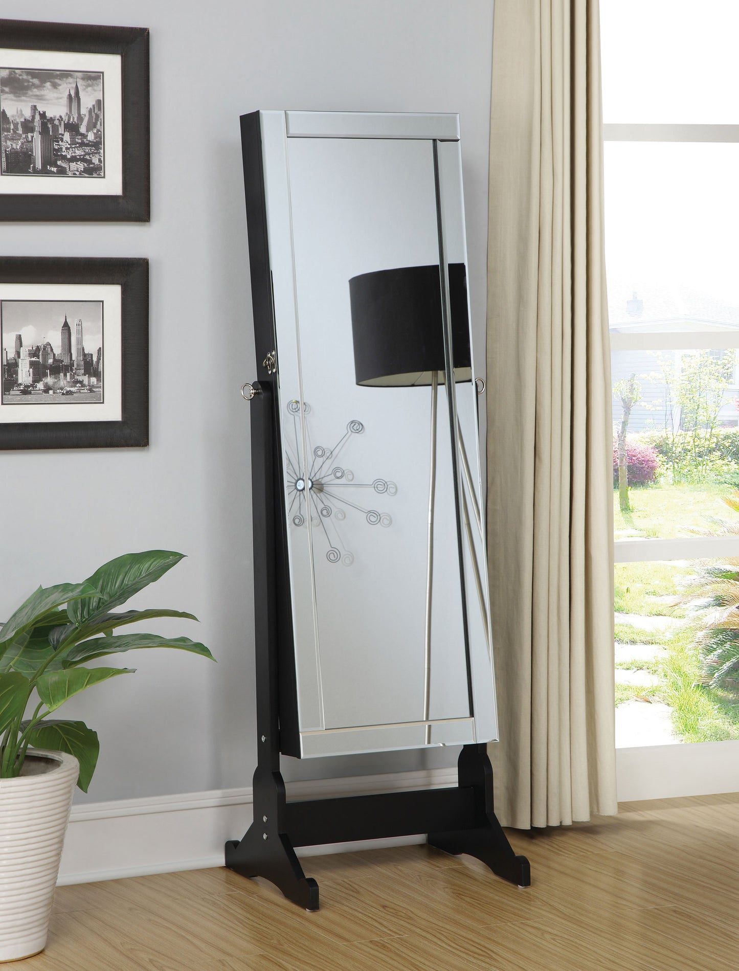 Espejo de cuerpo entero Cortez con compartimento para guardar joyas, color negro