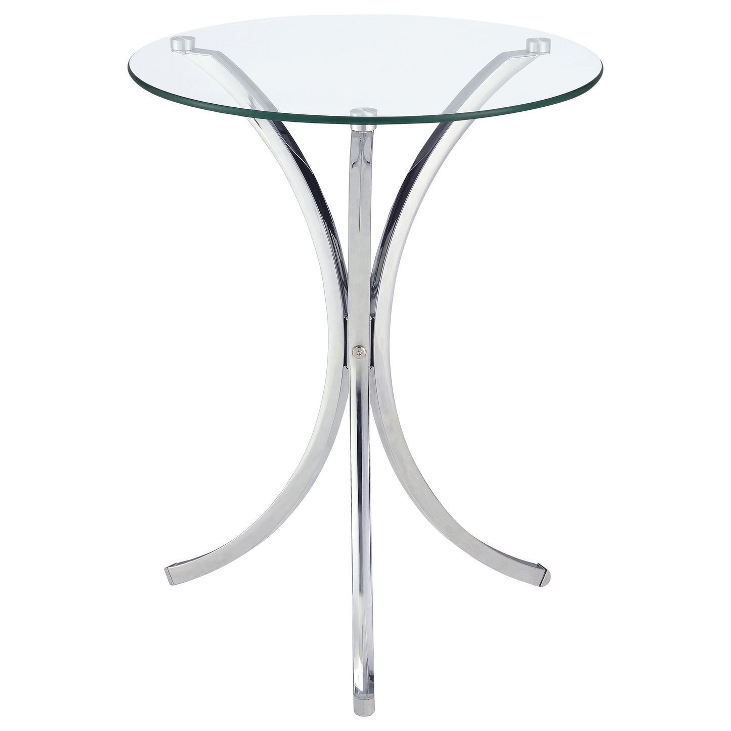 Mesa auxiliar decorativa Eloise redonda con tapa de vidrio cromada