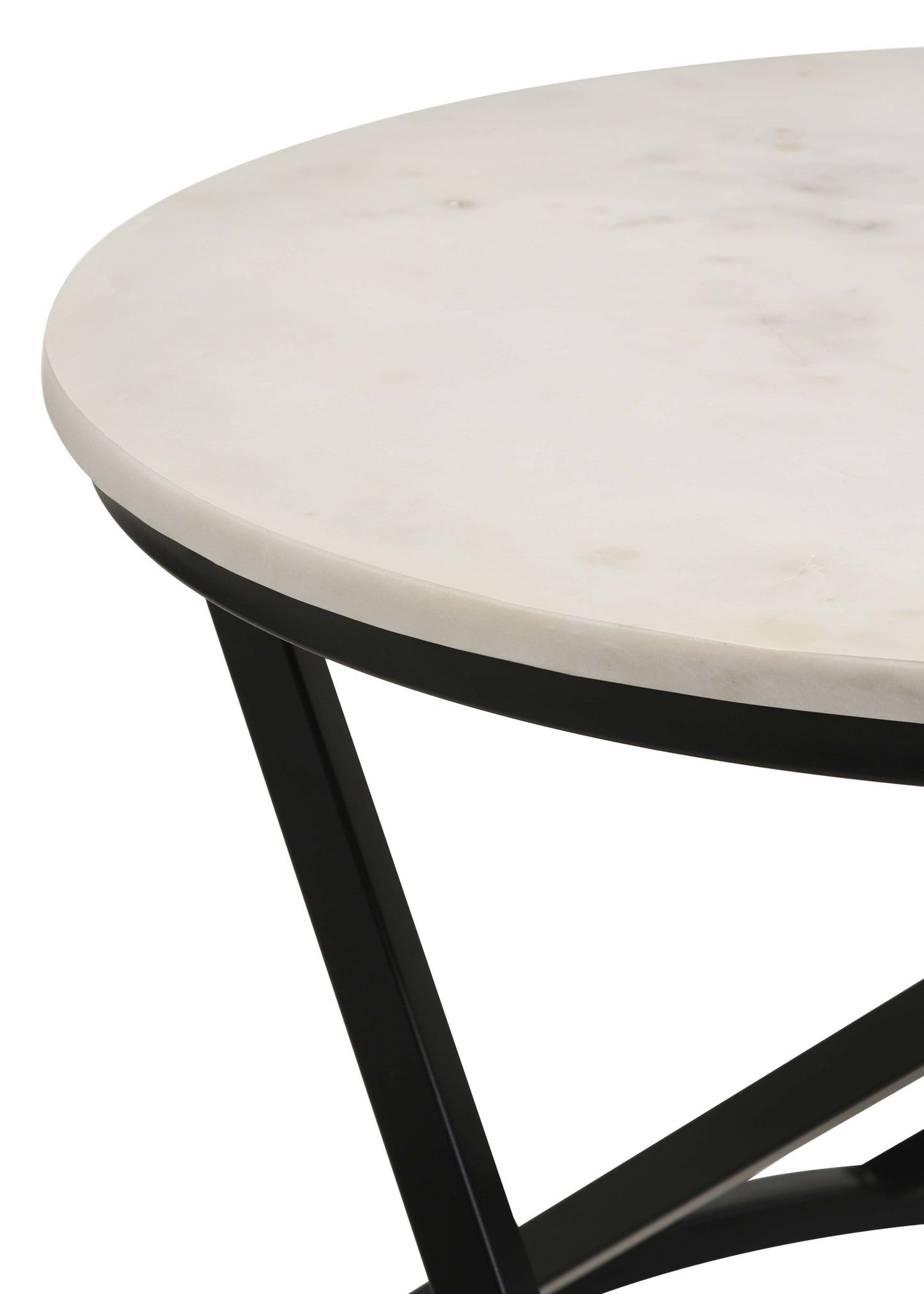 Mesa de centro redonda Miguel con tapa de mármol, blanca y negra