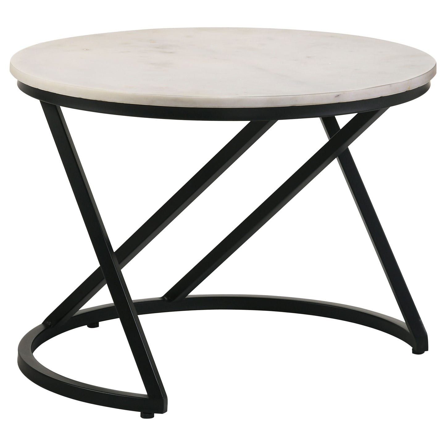 Mesa de centro redonda Miguel con tapa de mármol, blanca y negra