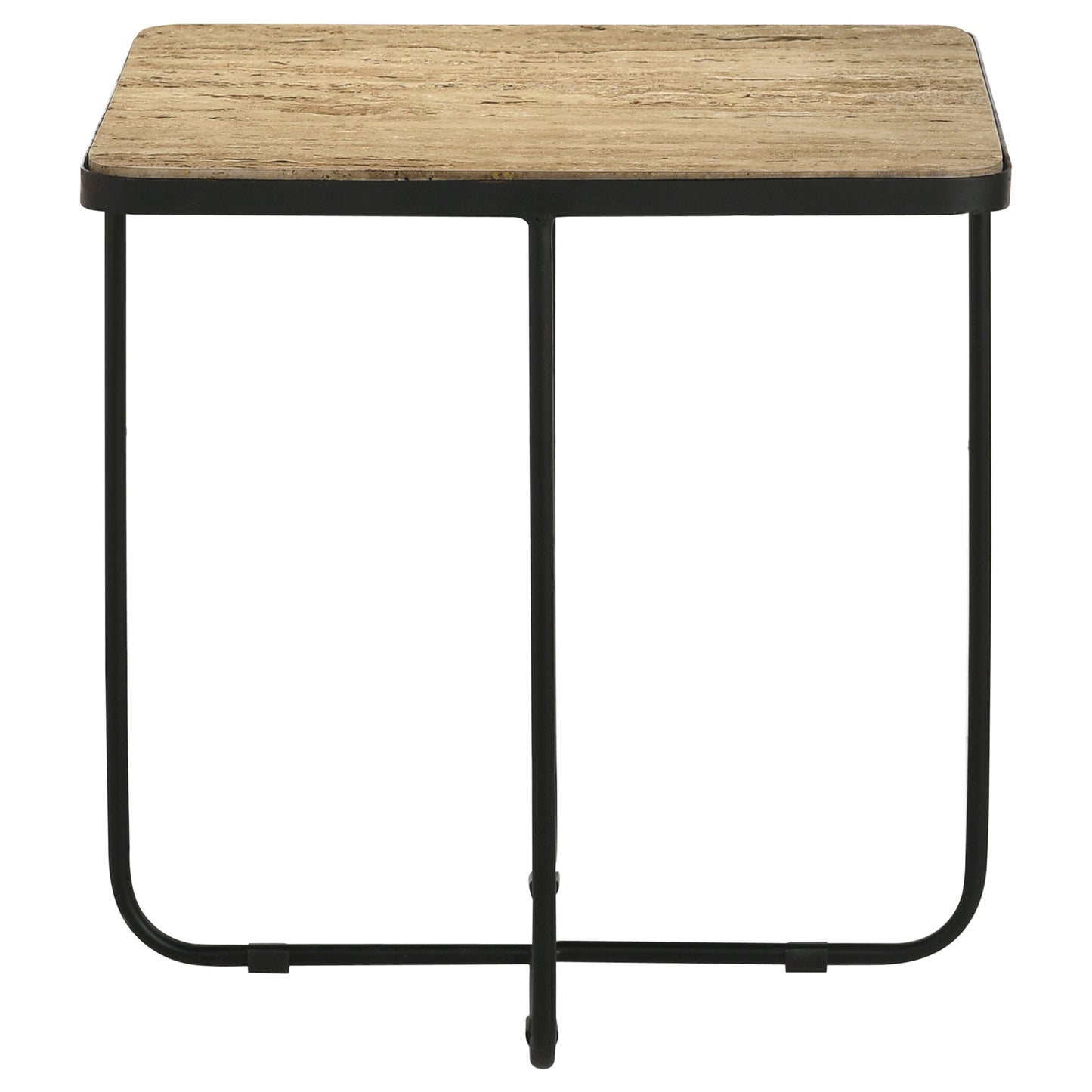 Mesa auxiliar Elyna con superficie de piedra cuadrada y acento beige