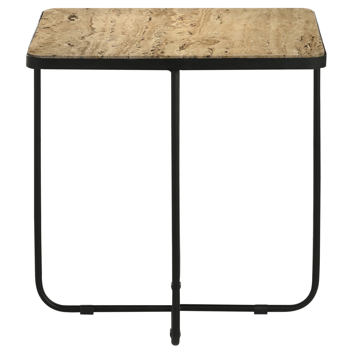 Mesa auxiliar Elyna con superficie de piedra cuadrada y acento beige