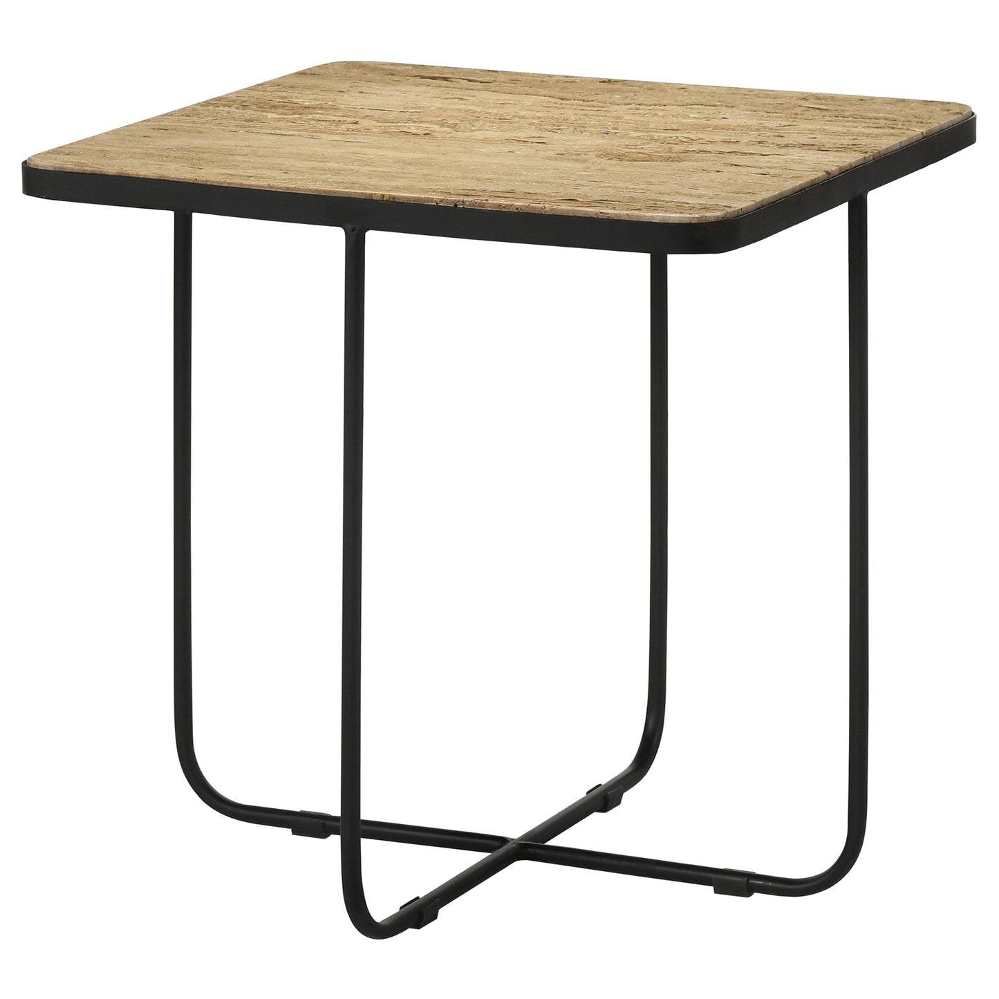Mesa auxiliar Elyna con superficie de piedra cuadrada y acento beige
