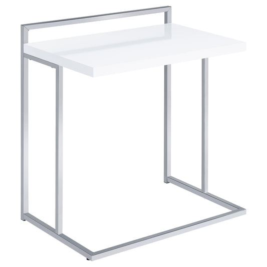 Mesa auxiliar de sofá rectangular en forma de C Dani, blanca, de alto brillo