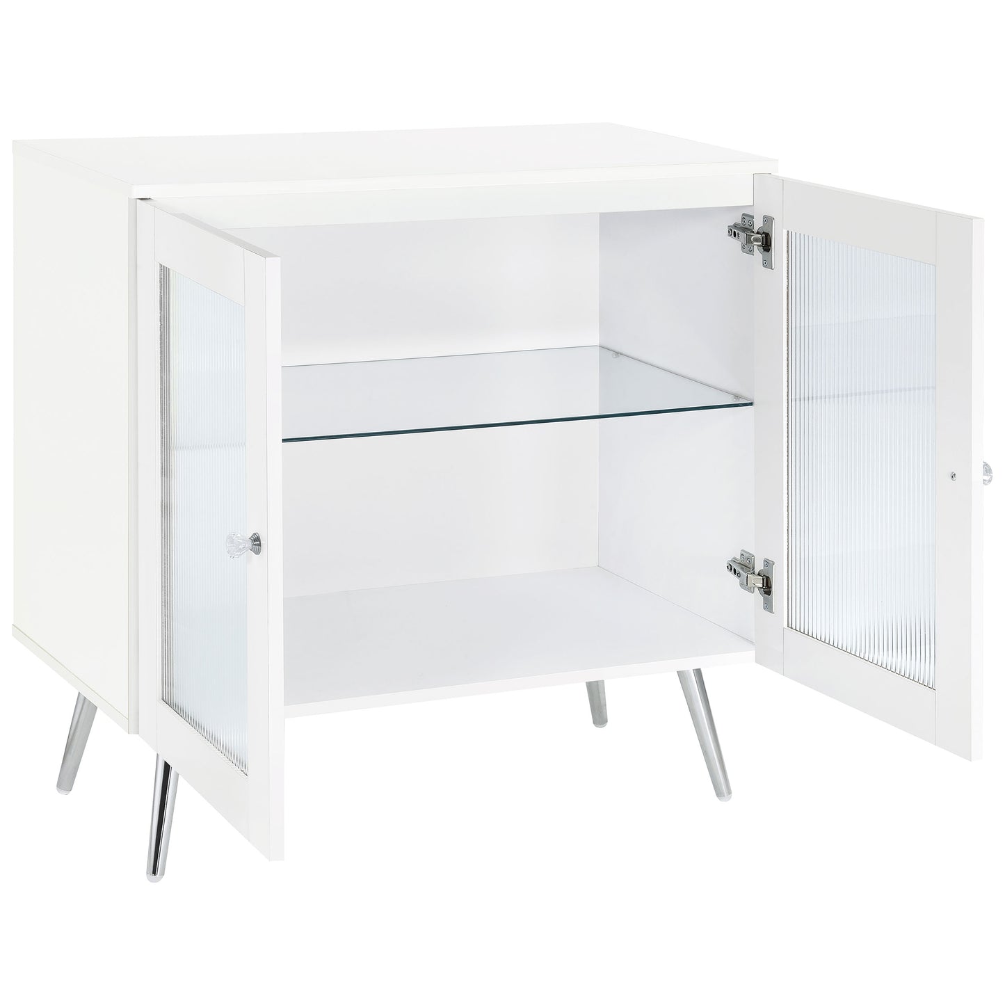 Nieta 2-tier Accent Cabinet with Glass Shelf White High Gloss and Chrome